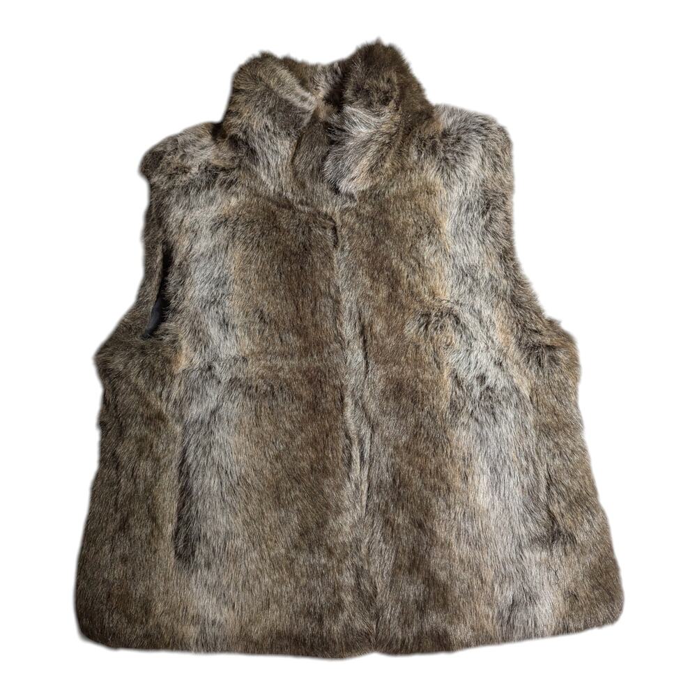 Vtg Y2K Blassport Brown Faux Fur Vinyl Lined Reversible Zip Up Vest Sz M